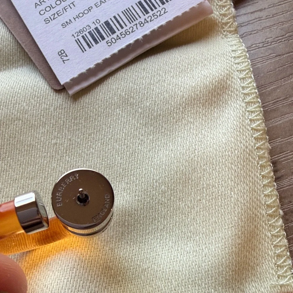 NWT Burberry Small Hoop Orange and Silver Earrings 25mm - Picture 6 of 9